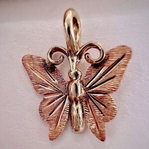 Vintage Solid 10K Gold Estate Butterfly Pendant 2- Tone Yellow Gold/Rose Gold